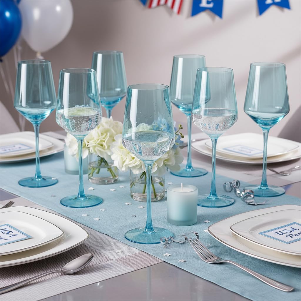 Physkoa Blue Wine Glasses Set 6 - Lake Blue Wine Glasses with Long Stem and Thin Rim,Perfect Blue Wine Stemware for Valentine's Day 15oz - Image 5