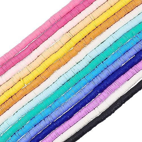 PH PandaHall Heishi Clay Beads, 5700 Pcs 15 Colors 6mm Vinyl Disc Beads Flat Round Handmade Polymer Clay Beads for Hawaiian Earring Choker Anklet Bracelet Necklace Jewellery Making Summer Surfer