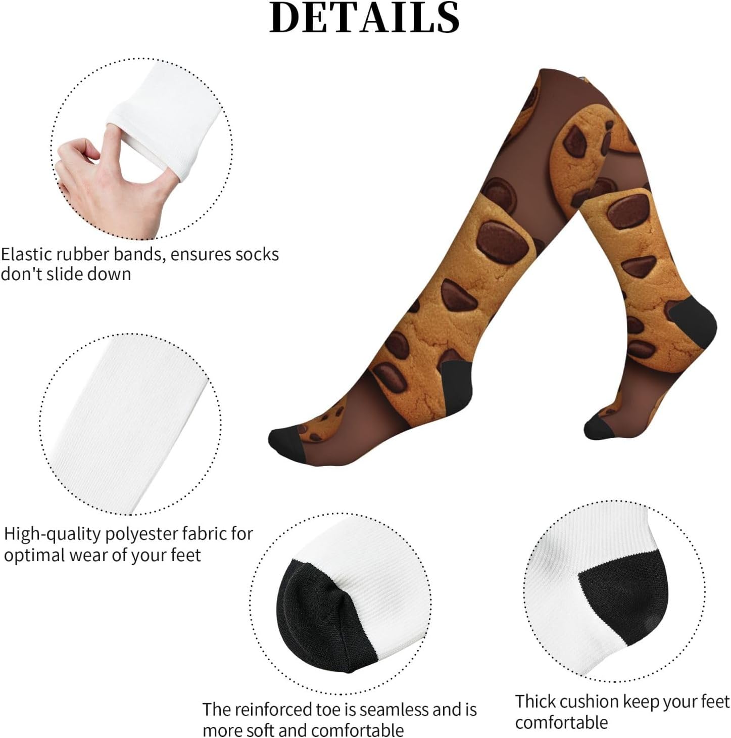 Chocolate Cookie Compression Socks For Women Men 15-20mmhg Graduated Support Circulation Knee High Socks For Nurses Athletic