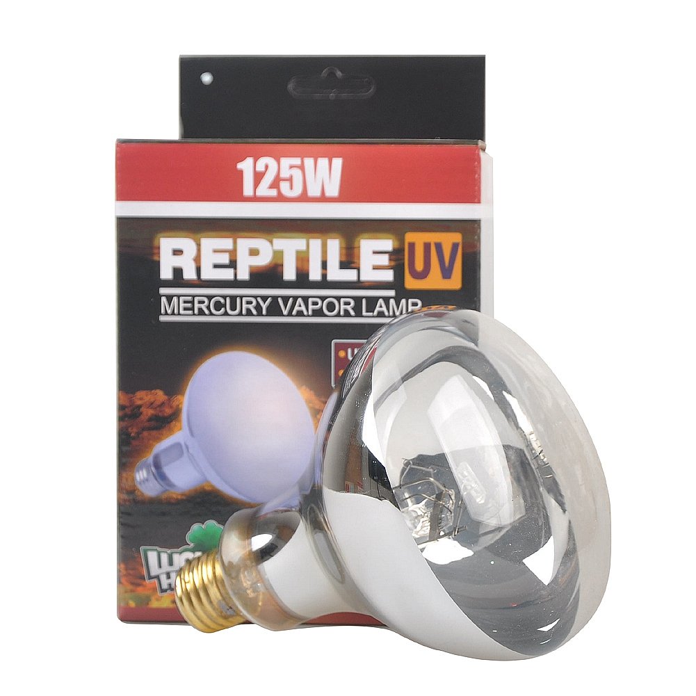 LUCKY HERP Lámpara de Vapor de Mercurio 125W R115, Bombilla UVA UVB 3-en-1 para Reptiles, Acabado Transparente para Máxima Penetración, Luz Solar y Calor, Casquillo E27, 220V-240V