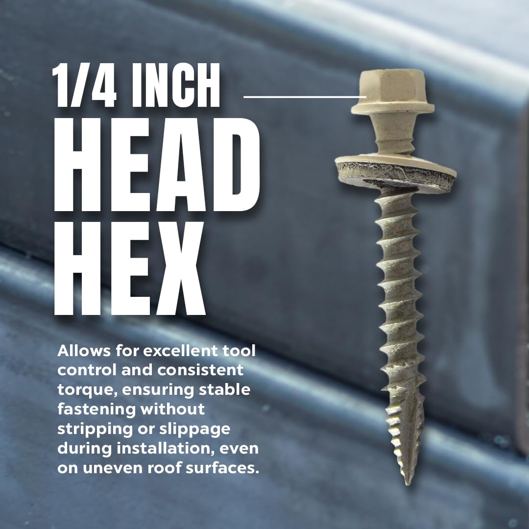 Metal Depot Orange Desert Sand Wood Screw #10 x 1-1/2 Self-Tapping Roofing Fastener, EPDM Sealing Washer, 1/4 Hex Head, Corrosion Protection, 250-Piece Painted Carbon Steel Screws