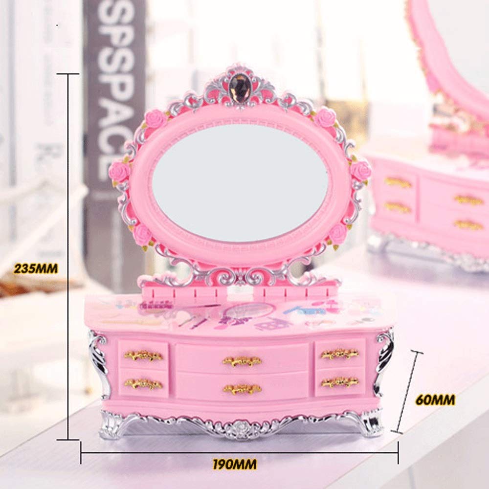 Caja de cosméticos rosa, caja música con espejo