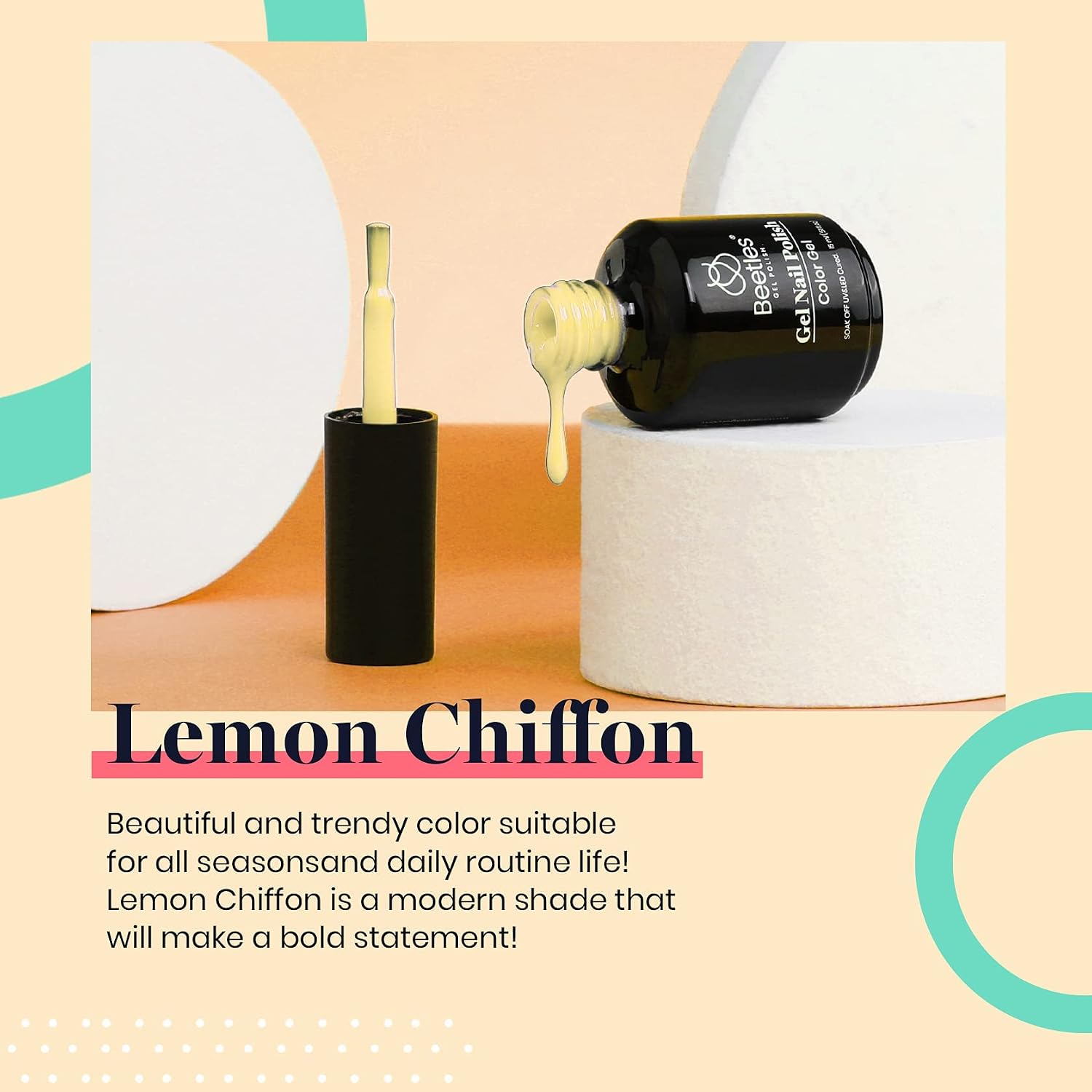 Beetles Yellow Gel Polish - Lemon Chiffon 15ML/0.51Fl Oz, Pastel Yellow Gel Nail Polish, Soak Off UV LED Lamp Pastel Nails Art, Long-Lasting Manicure Salon DIY Home Bright Summer Nails