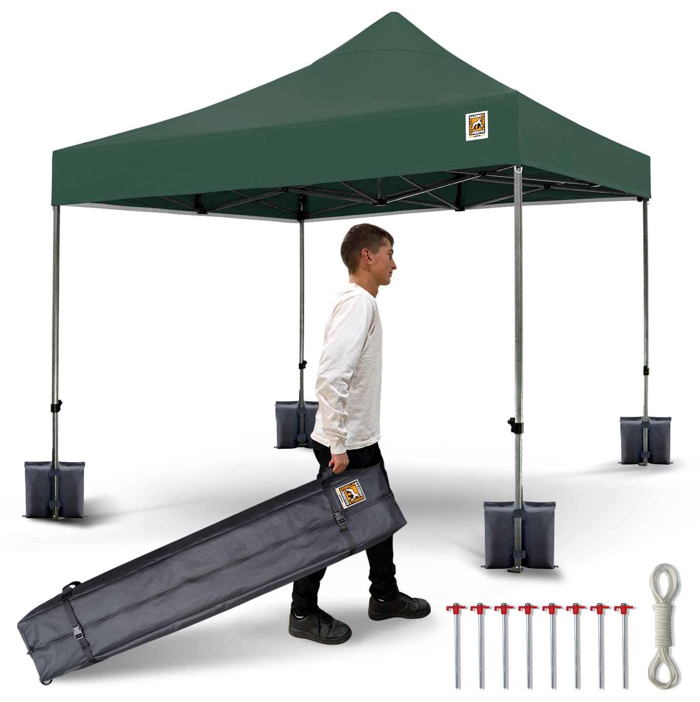 3x3m Pop Up Gorilla Gazebo Fully Waterproof Heavy Duty with Leg Weights Wheeled Carrybag Eight Heavy Duty Pegs and Guy Rope Set