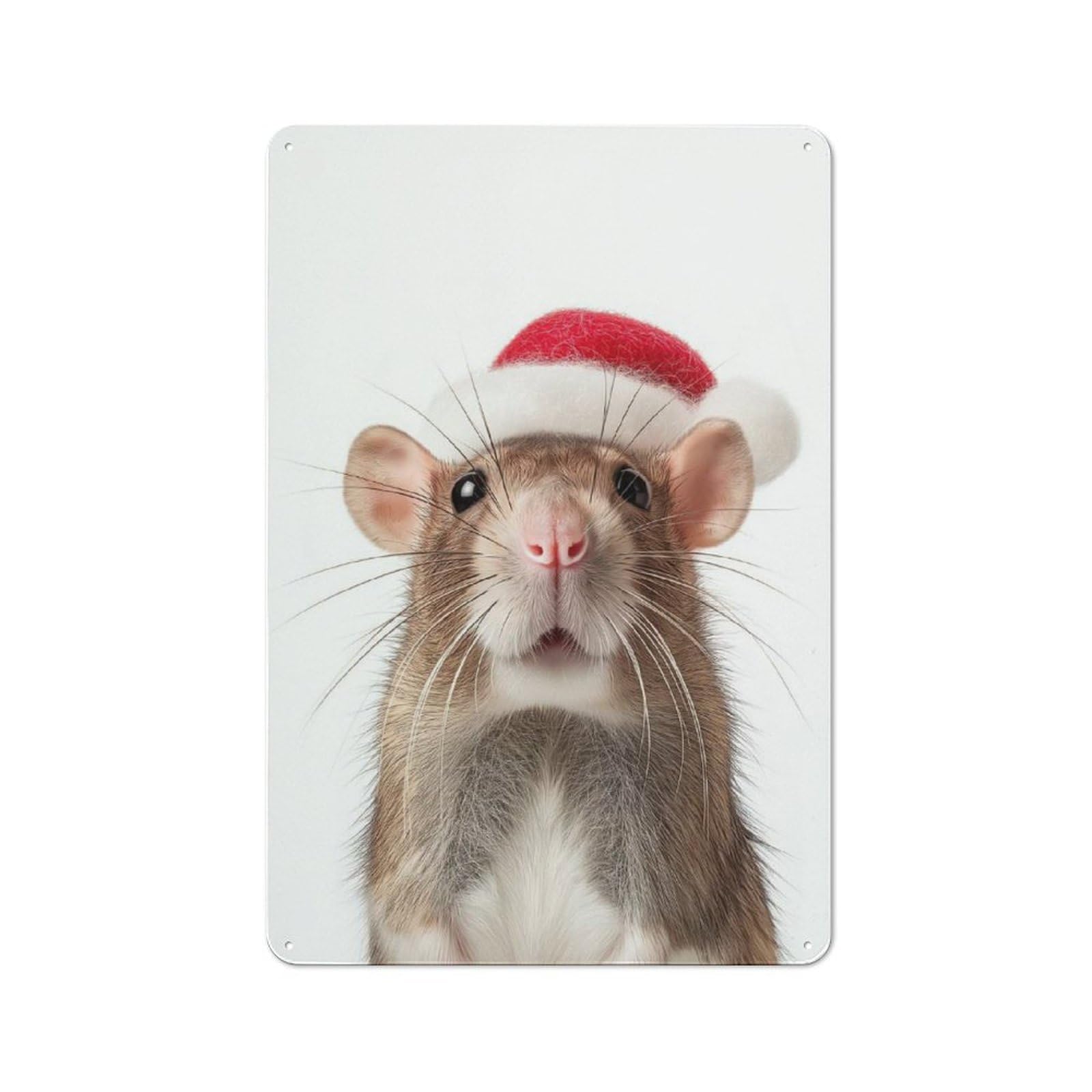 Junmoney Rat Wearing A Santa Hat Vintage Metal Gift Sign 30X20cm, Room Wall Plaque For Hallway, Home Bar, Garage Or Study