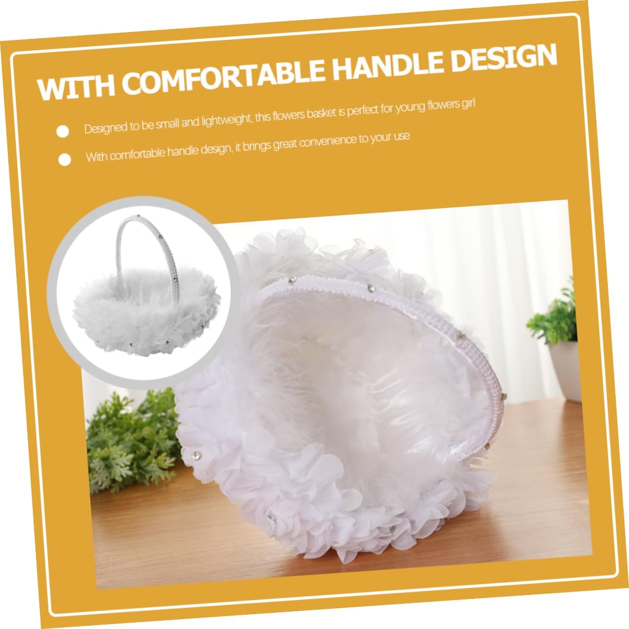 Floral Wedding Flower Girl Basket White Lace Rose Basket with Pearl Handle for Wedding Ceremony Party Supplies