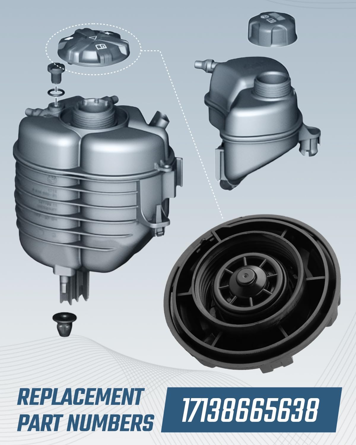Coolant Reservoir Cap Replace 17138665638 Fit for BMW 2.0L 3.0L X4 Z4 230i 330i 430i 530i 540i 740i 750e M2 M340i M440i