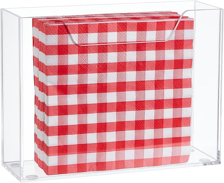 UNICRAFTALE Clear Acrylic Rectangle Napkin Holder 17.8cm Long Waterproof Splashing Vertical Napkin Holder Napkins Guest Dispenser with Sticker for Home Hotel Office