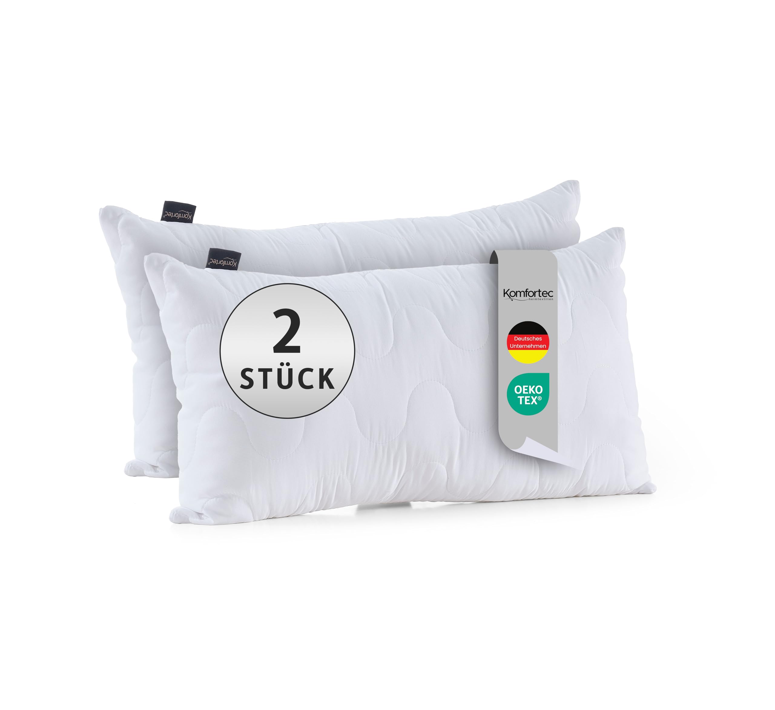 Komfortec Juego de 2 Almohadas de 50 x 75 cm, Altura Regulable, con Acolchado Acolchado, Certificado Öko-Tex, Apto para alérgicos OEKO-TEX STANDARD 100