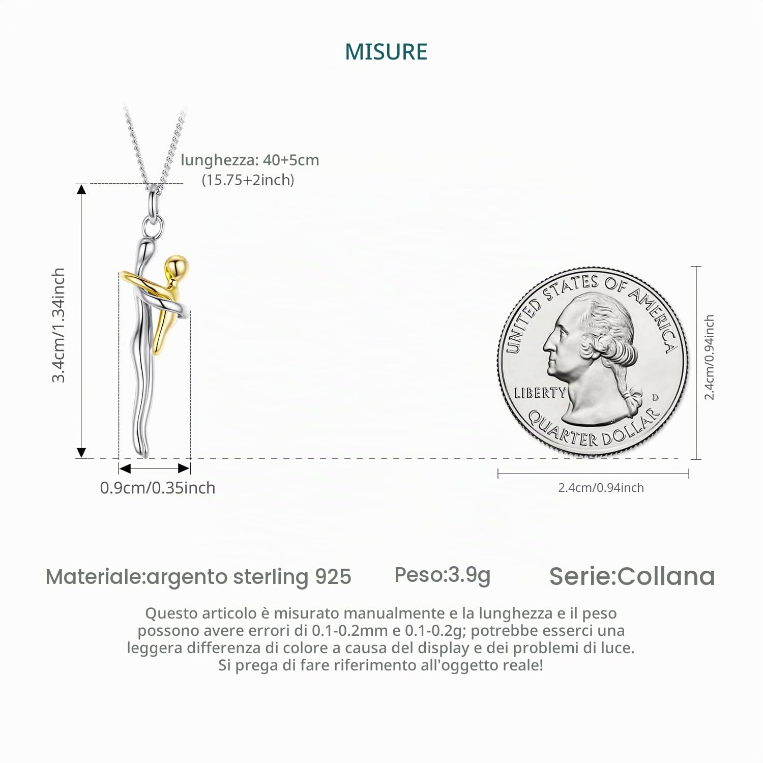 Qings Collana Abbraccio per Coppia in Argento Sterling 925 Collanas Pendente a Forma di Cuore Abbracciato Regalo di Compleanno o Anniversario per Lui, Lei e Mamma