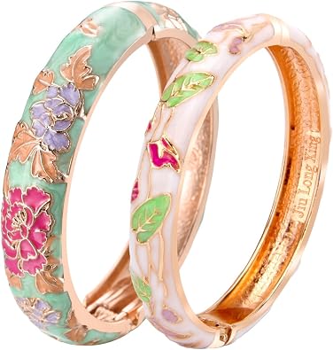 UJOY Cloisonne Bangles Gorgeous National Floral Panda Set Enameled Plated Handcrafted Bracelets Jewelry Gifts 55C43