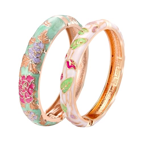UJOY Cloisonne Bangles Gorgeous National Floral Panda Set Enameled Plated Handcrafted Bracelets Jewelry Gifts 55C43