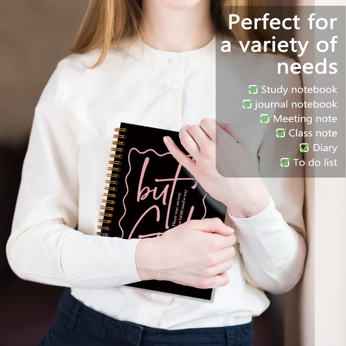 Preppy Christian Bible Notebook Journal Gifts for Women Teen Girls College School Office Bible Study Supplies, Black Pink Bow Prayer Journal for Woman Work Meeting Note Taking Notes, 5.5x8.3 - Image 3