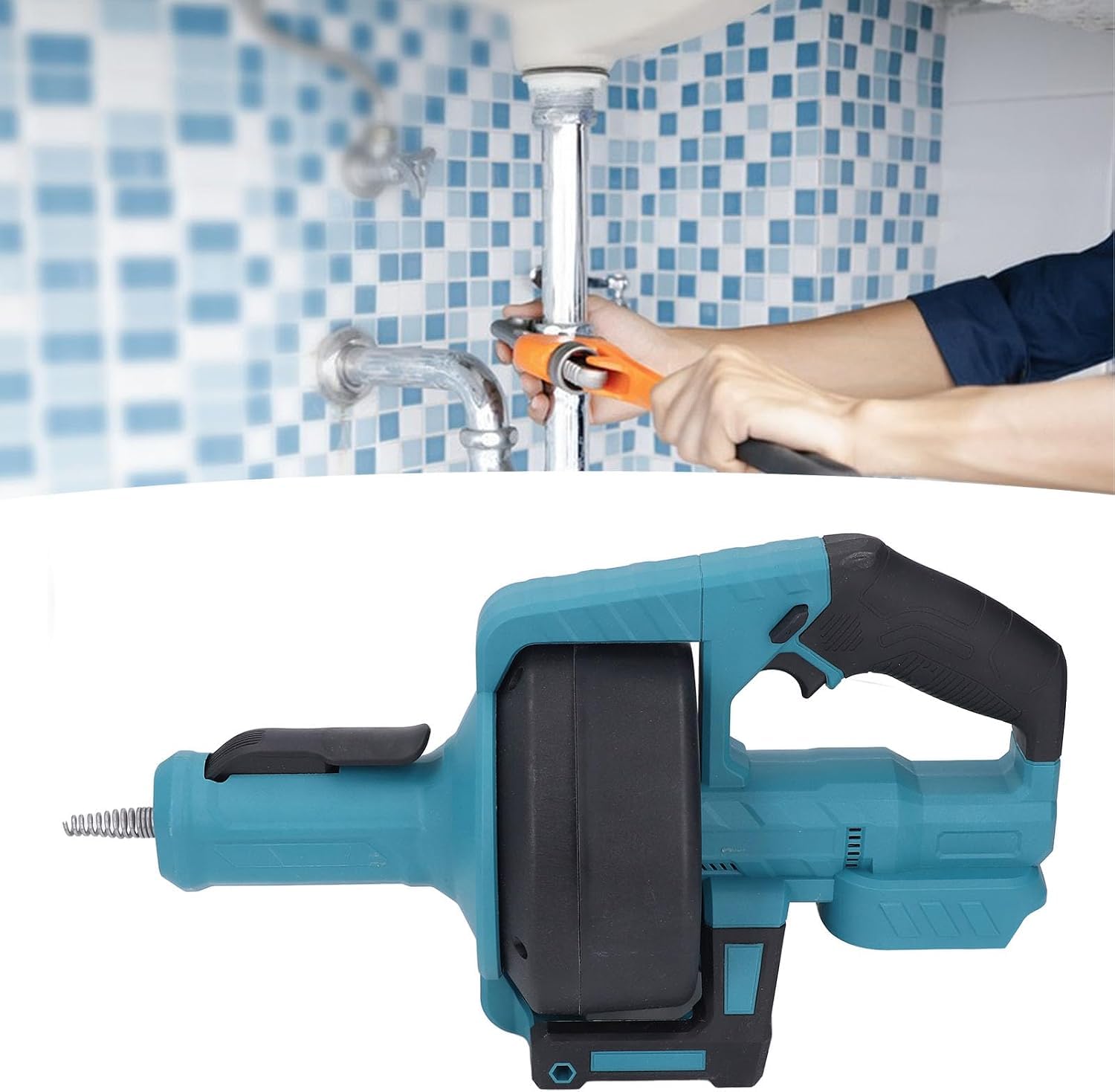 Desatascador de tuberías inalámbrico con alimentación automática para tuberías de 34-2 pulgadas, cable de 7 m, LED, control de velocidad.