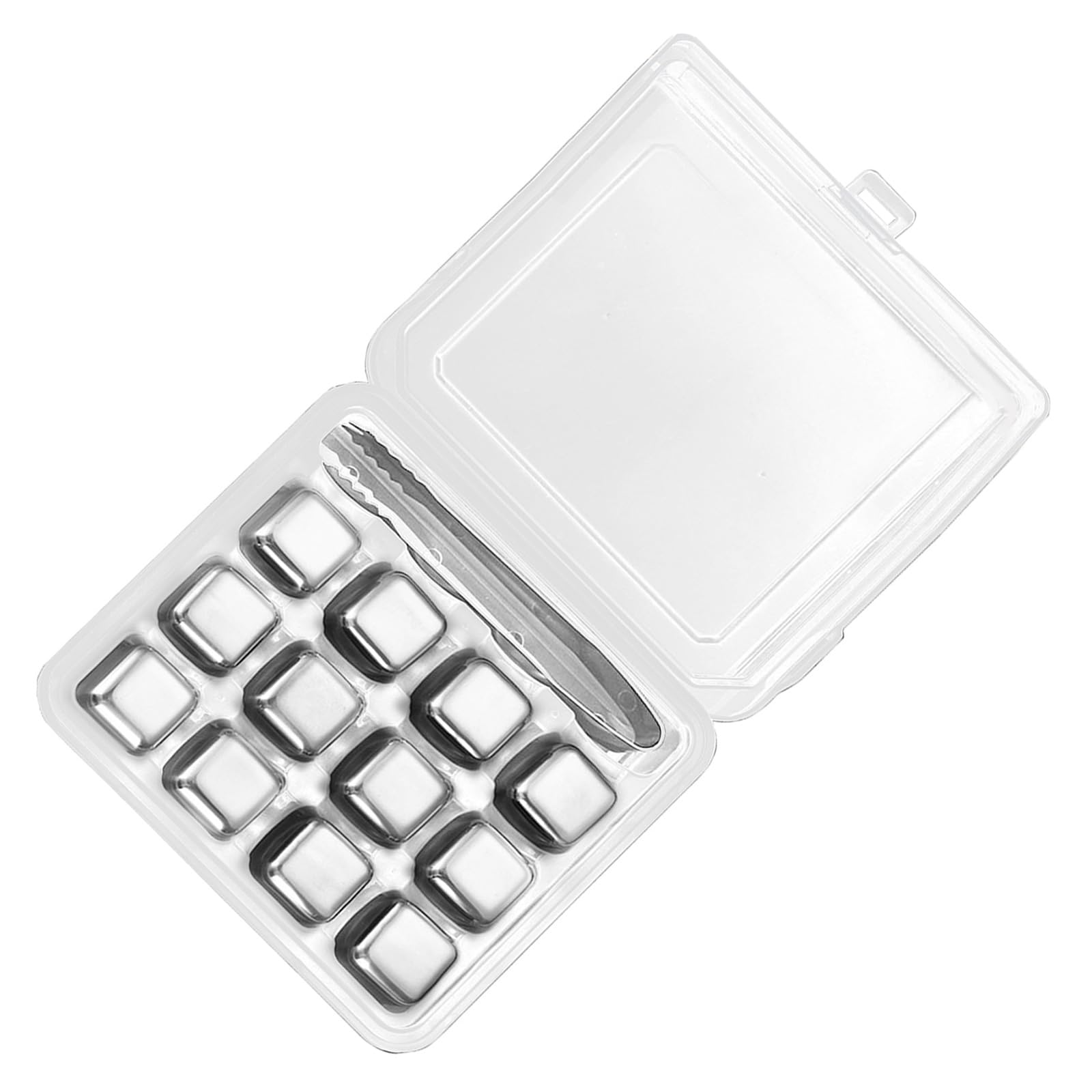 Mekalero 12Pcs 304Stainless Steel Ice Cubes Set with Tongs Drinking Chilling Stone Metal Chilling Suitable for Cooling Cubes