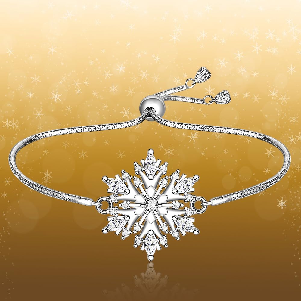 Fenthring Christmas Snowflake Bracelet for Women 925 Sterling Silver White Snowflake Bracelets Adjustable Cubic Zirconia Xmas Jewelry Valentines Holiday Gifts - Image 9