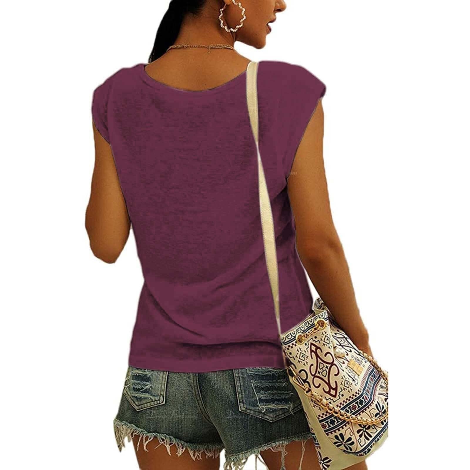 Maglietta da donna con scollo a V, leggera, estiva, senza maniche, oversize, Y2K
