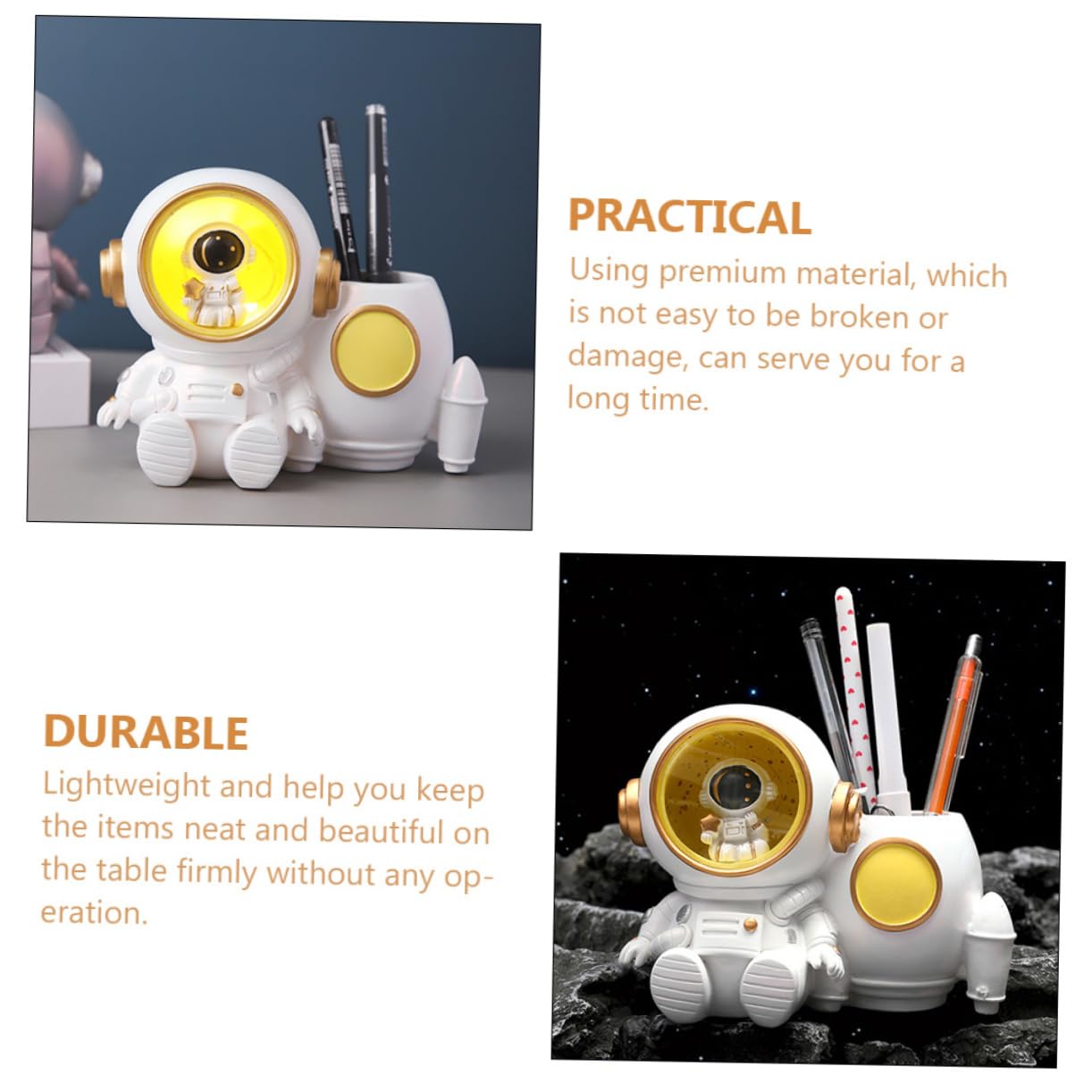 Portapenne Astronauta Con Luci Led Porta Penne Da Scrivania Per Ragazzo Ragazza Design Resina Porta Pastelli Leggero e Decorativo Per Ragazzi e Ragazze