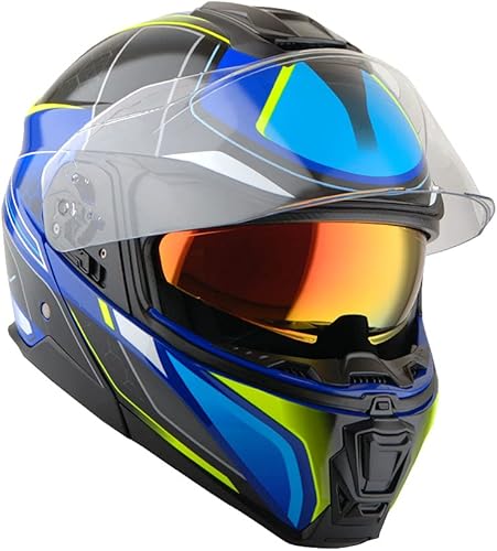 Miniatura 4 de Casco modular de cara completa para motocicleta Martian con visor desplegable doble y protector solar HG362 Azul Amarillo