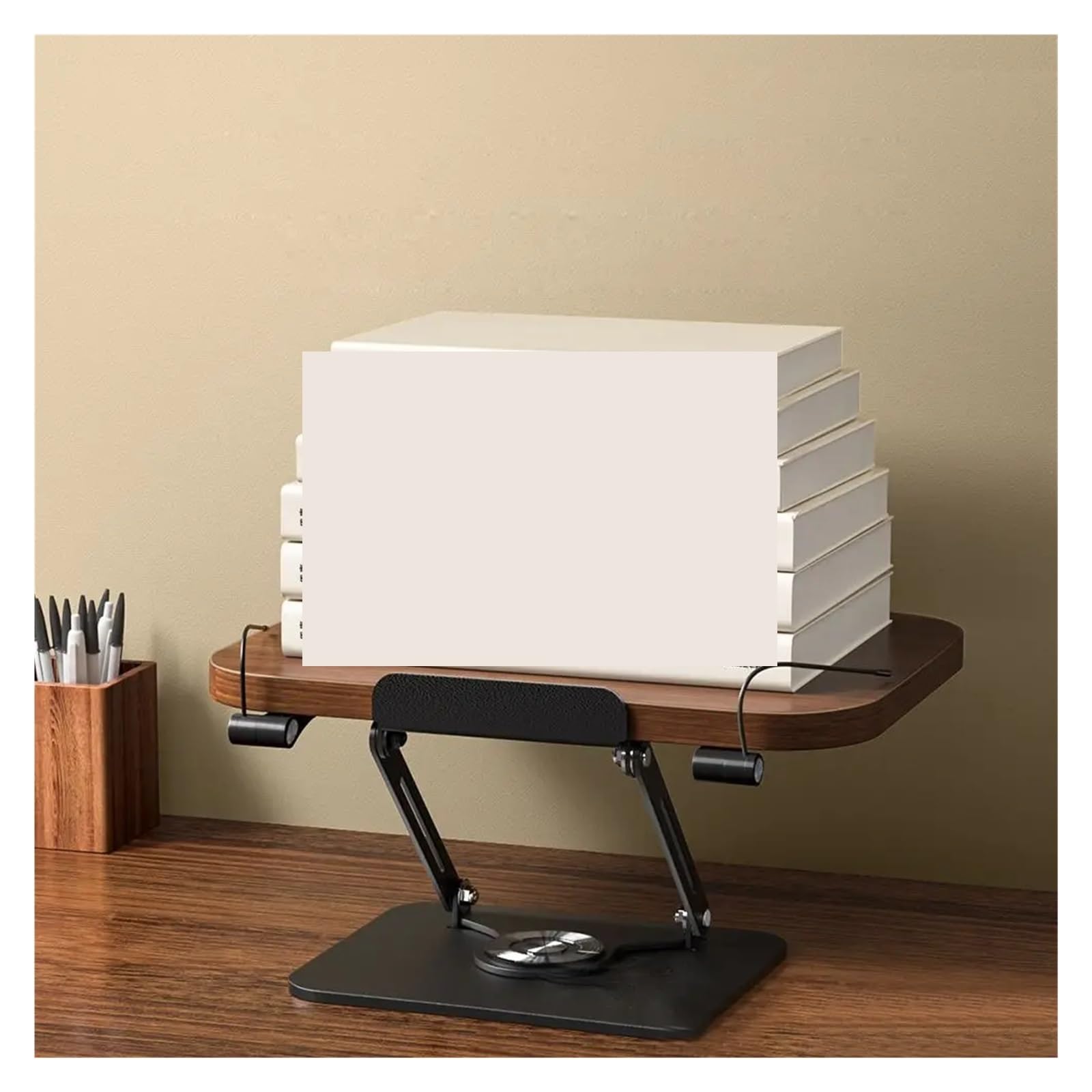 Leseständer für Bücher Leseständer aus massivem Holz, faltbar, mit elastischen Seitenklammern, Buchständer, verstellbare 360° drehbare Basis, Laptop-Halter, Schreibtisch-Erhöhung