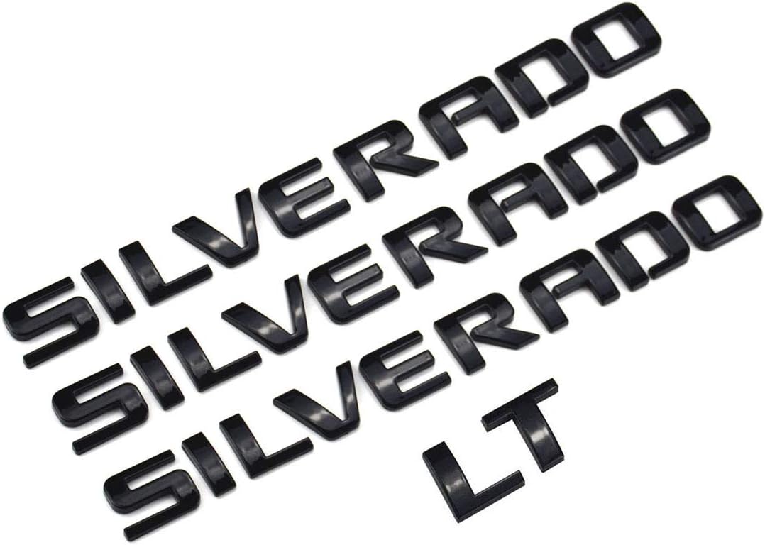 Aimoll 3pcs Silverado Plus LT Nameplate Letters Emblems 3D Badge Replacement for Silverado 1500 2500HD 3500HD Original Silverado Glossy Black