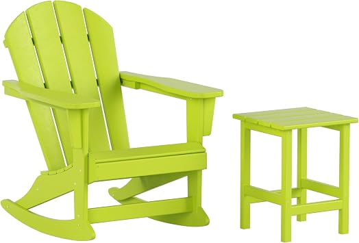 WestinTrends Malibu Outdoor Patio Rocking Adirondack Chairs with Side Table Set, Lime