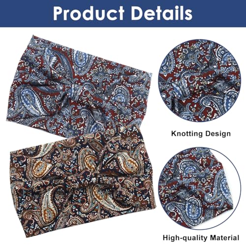 Image of MAYCREATE 2Pcs Fashion Sport Headbands for Women Moisture-Wicking Headbands Stretchy Pre-tie Running Hairbands Quick Drying Boho Stylish Sport Head Bands for Yoga, Jogging