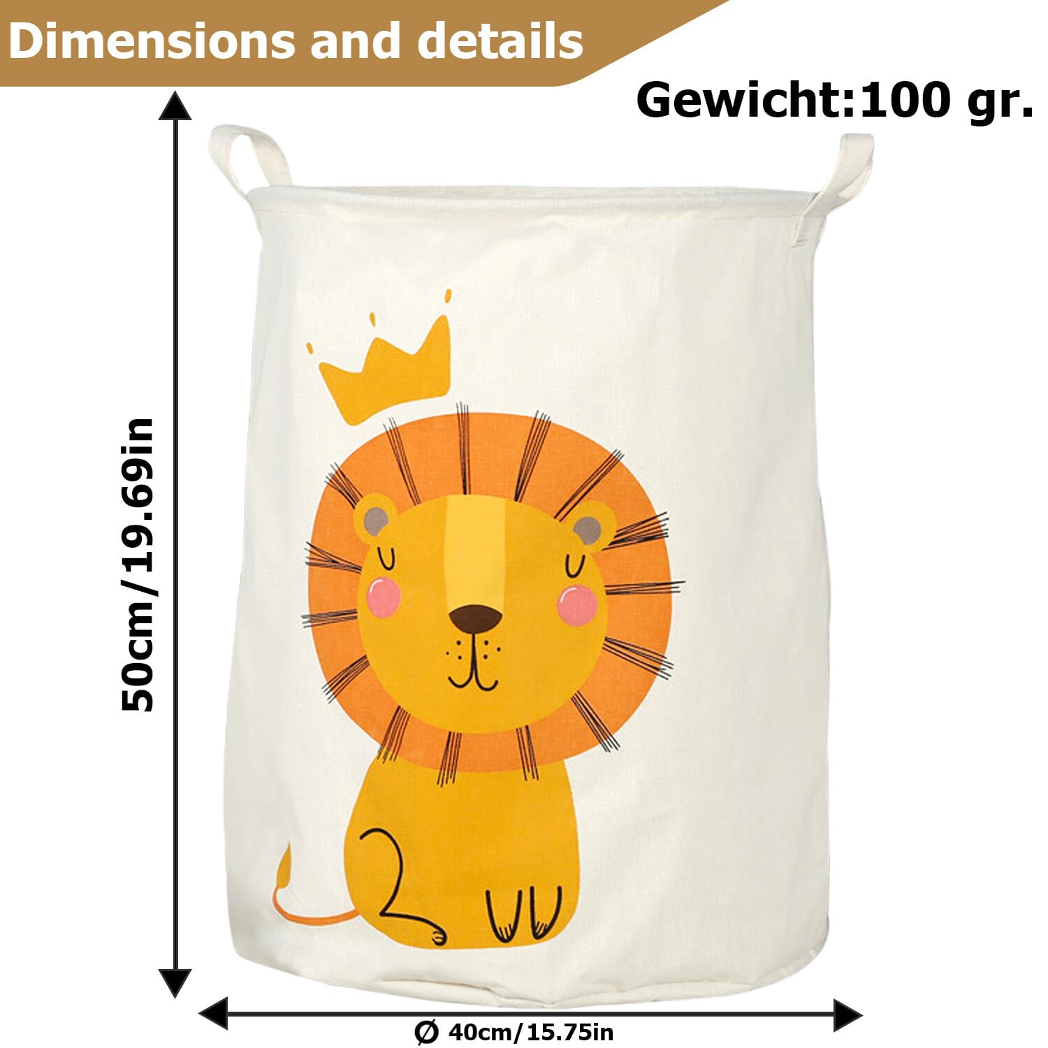 Cesto portabiancheria pieghevole da 60 l, cesto portabiancheria per bambini, con motivo leone, cesto portabiancheria, impermeabile, per vestiti per bambini, 40 cm di larghezza x 50 cm di altezza
