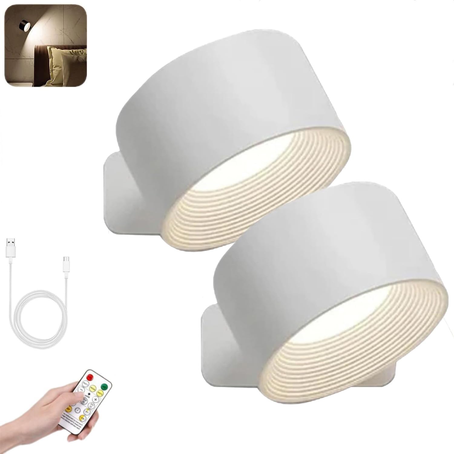 Wanwen 2*White Lights Of Sweden Wall Lights, Rechargeable Wall Mounted Sconces, Led Wall Sconce, Wall Mounted Lamp With 2000 Mah Battery, For Bedroom, Bathroom, Living Room, Kitchen (2*White)