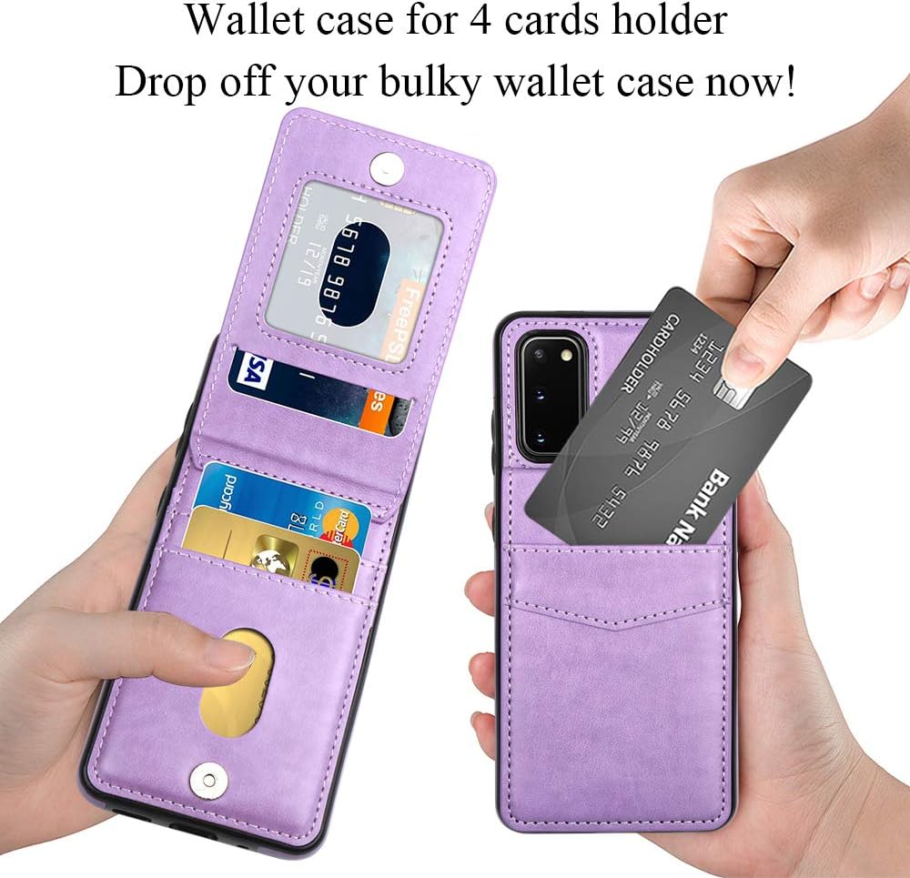 LakiBeibi Samsung S20 Case, Dual Layer Lightweight Premium PU Leather Galaxy S20 Wallet Case with Credit Card Holders Magnetic Lock Flip Protective Case for Samsung Galaxy S20 5G (2020), Purple