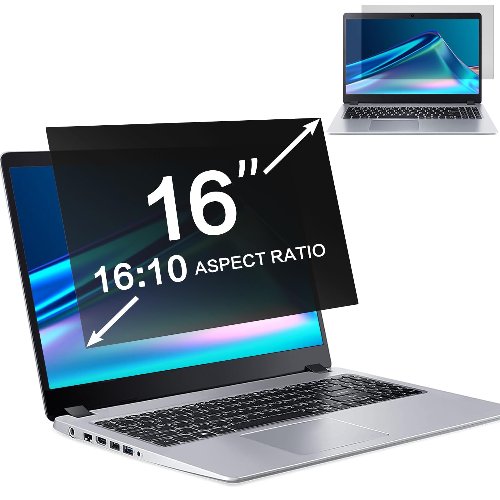 ZOEGAA Filtr prywatyzujący do laptopa 16", proporcje obrazu 16:10, ochrona przed światłem niebieskim, ochrona przed oślepieniem, zdejmowana folia maskująca do HP / Dell/Acer / Lenovo / ThinkPad / Asus