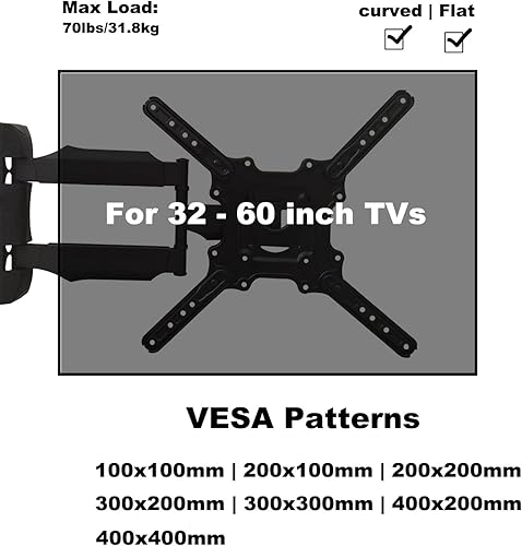 Miniatura 3 de Soporte de pared para TV de movimiento completo, con giro e inclinación, para televisores de 32" a 60" y paneles planos, LCD LED de hasta 70 libras,