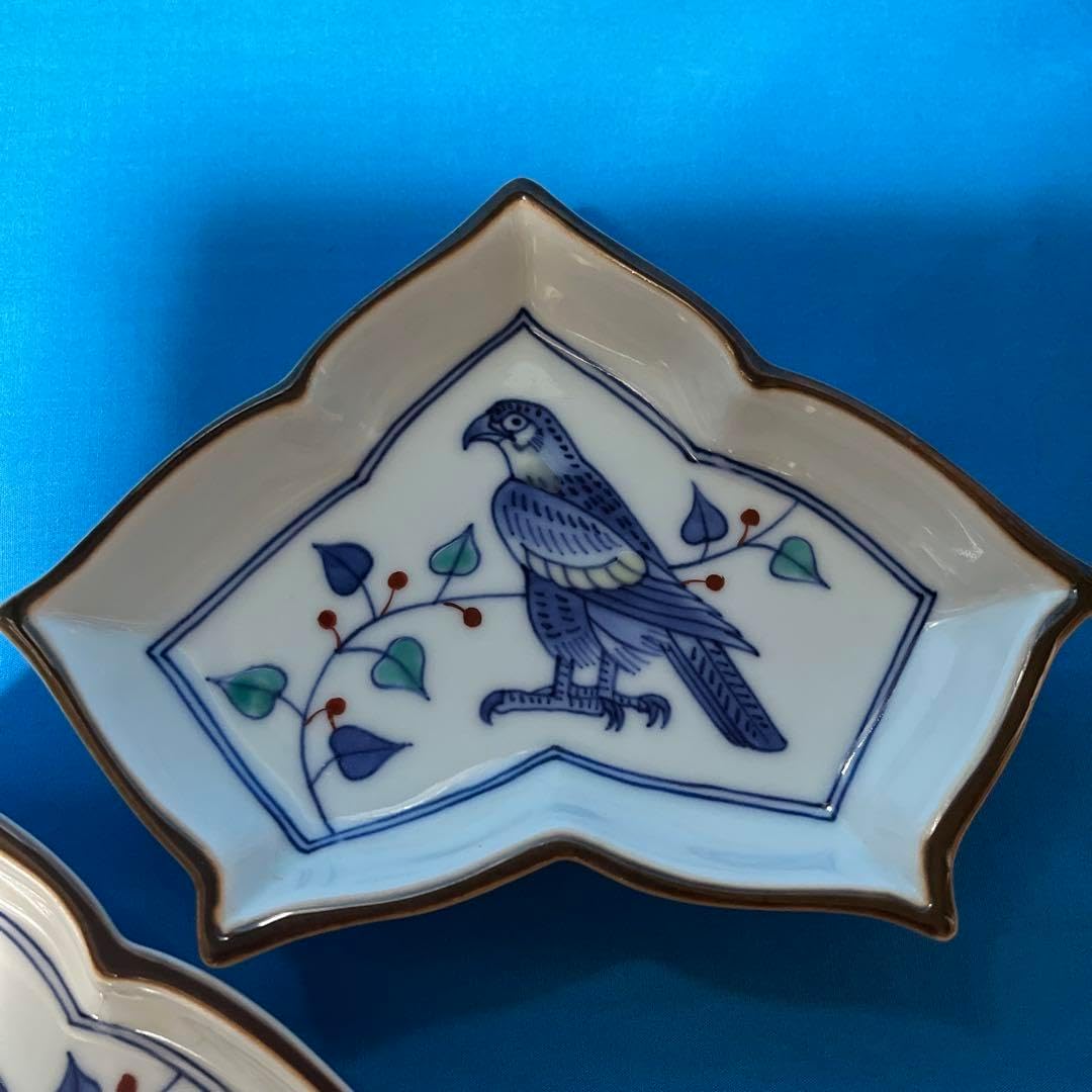 1892 宮内庁御用達『十四代 辻常陸』 辻製 染付兎文 変形皿 5客 有田焼