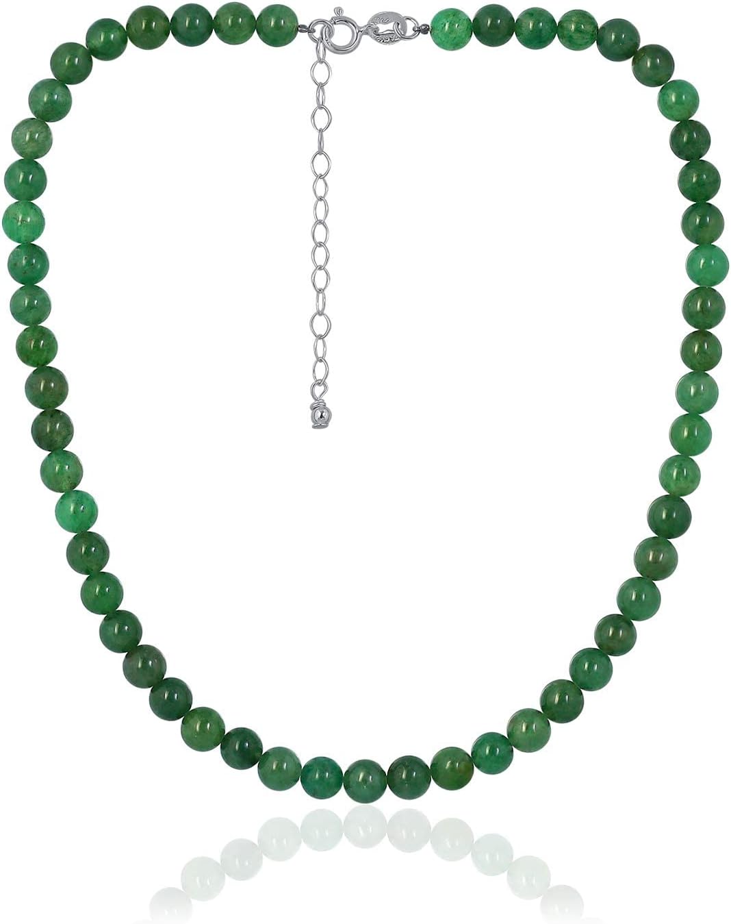 SEA OF ICE Precious Gemstone 6mm Round Beads Necklace 14" Plus 2" Extender with Sterling Silver Spring Ring Clasp