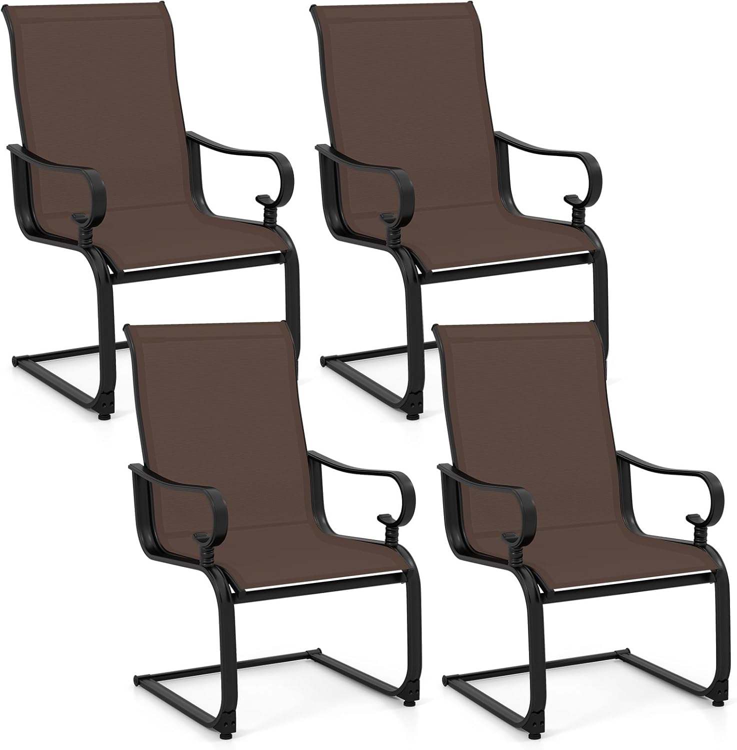 Giantex Patio Dining Chairs Set of 4, High Back Outdoor Patio Chairs with Metal C Spring Frame, Heavy Duty Outside Dining Chairs for Porch Lawn Garden Backyard Balcony Pool, Brown