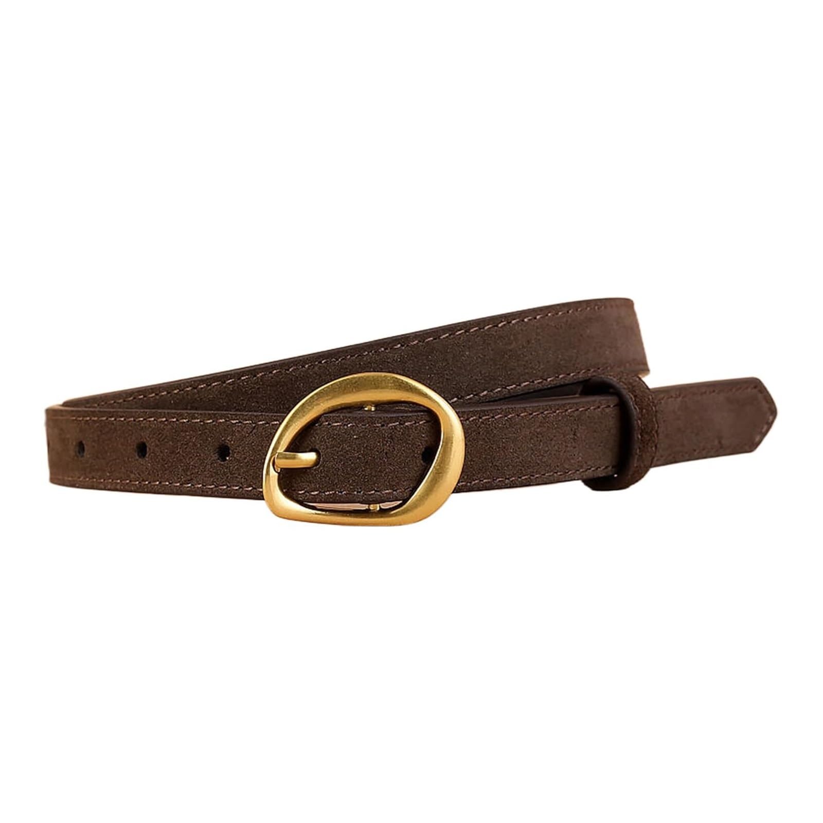 Ceinture en daim fine pour femme - Noir - Boucle dorée - Pour l'hiver | Ceinture fine en daim de qualité supérieure avec boucle dorée. Peut être combiné avec un jean