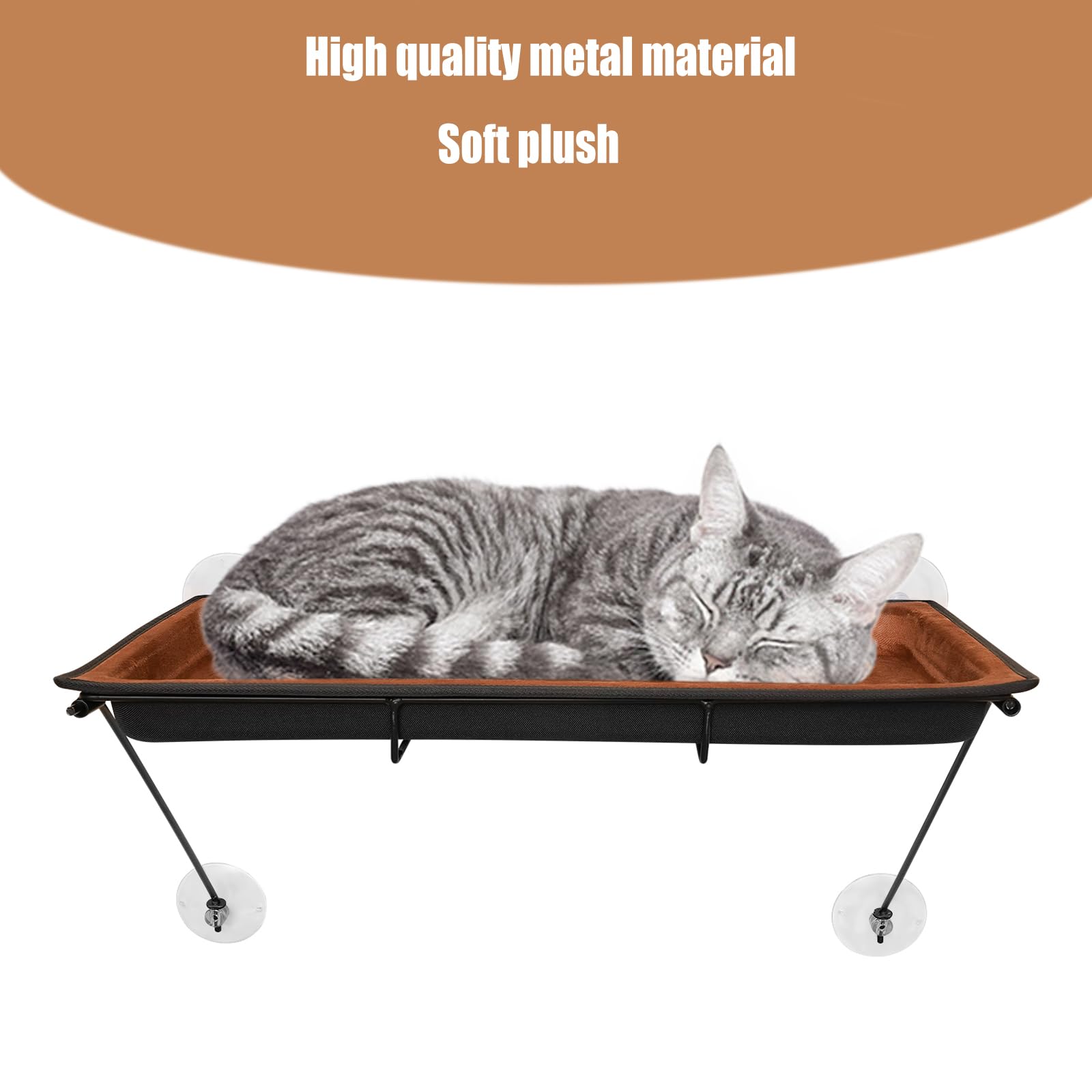 Hamac de fenêtre pour chat monté sur la fenêtre - Baignoire pour chat - Jusqu'à 15 kg - Stable avec 4 ventouses - Café - 60 x 32 x 35 cm