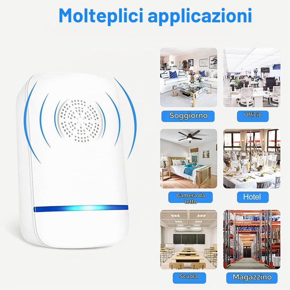 Repellente Ultrasuoni Insetti - Antizanzare - Repellente Zanzare Ultrasuoni - Anti Ragni - Repellente per Topi - Dispositivo Elettrico Antizanzare - Repellente Pipistrelli Scarafaggi 4 Pack