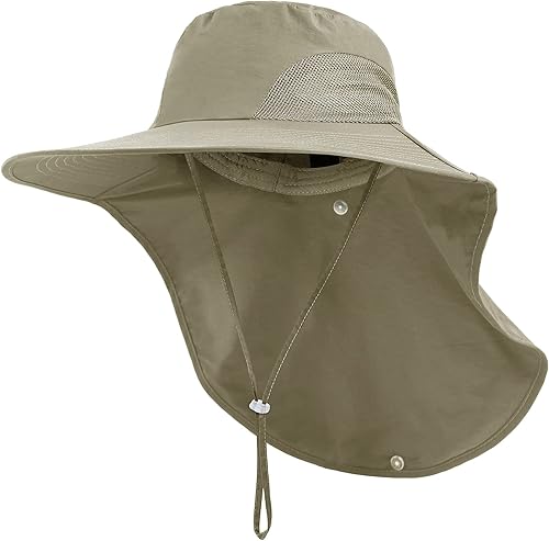 Miniatura 5 de Sombrero de pesca para senderismo y hombre, impermeable, de nailon con solapa grande para el cuello, UPF 50+, para mujeres y hombres