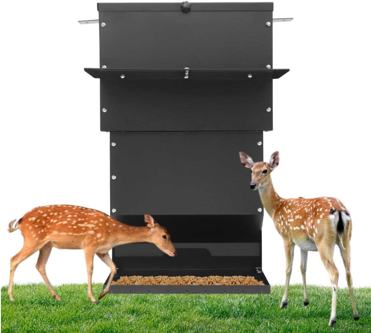 Large Metal Hanging Deer Feeder, 60lbs Deer Feeder Gravity Feeder with Lid Automatic Dispenser Feeds Protein & Corn
