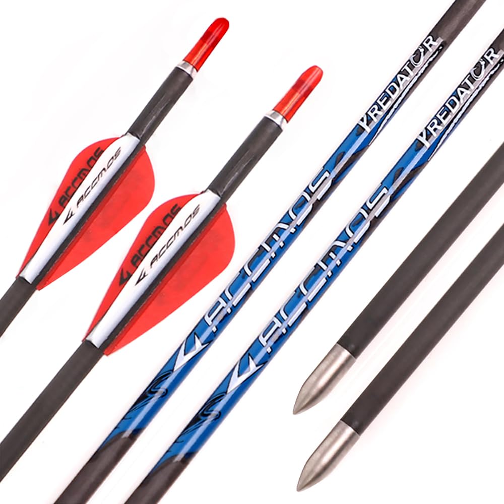 PHILOCS 12pc Carbon Arrows ID 4.2mm Red White Feather Arrow Spine 300 350 400 500 600 700 800 900 1000 Hunting Practice Arrow for Compound Bow Recurve Bow Archery (Spine 500, 28inch)