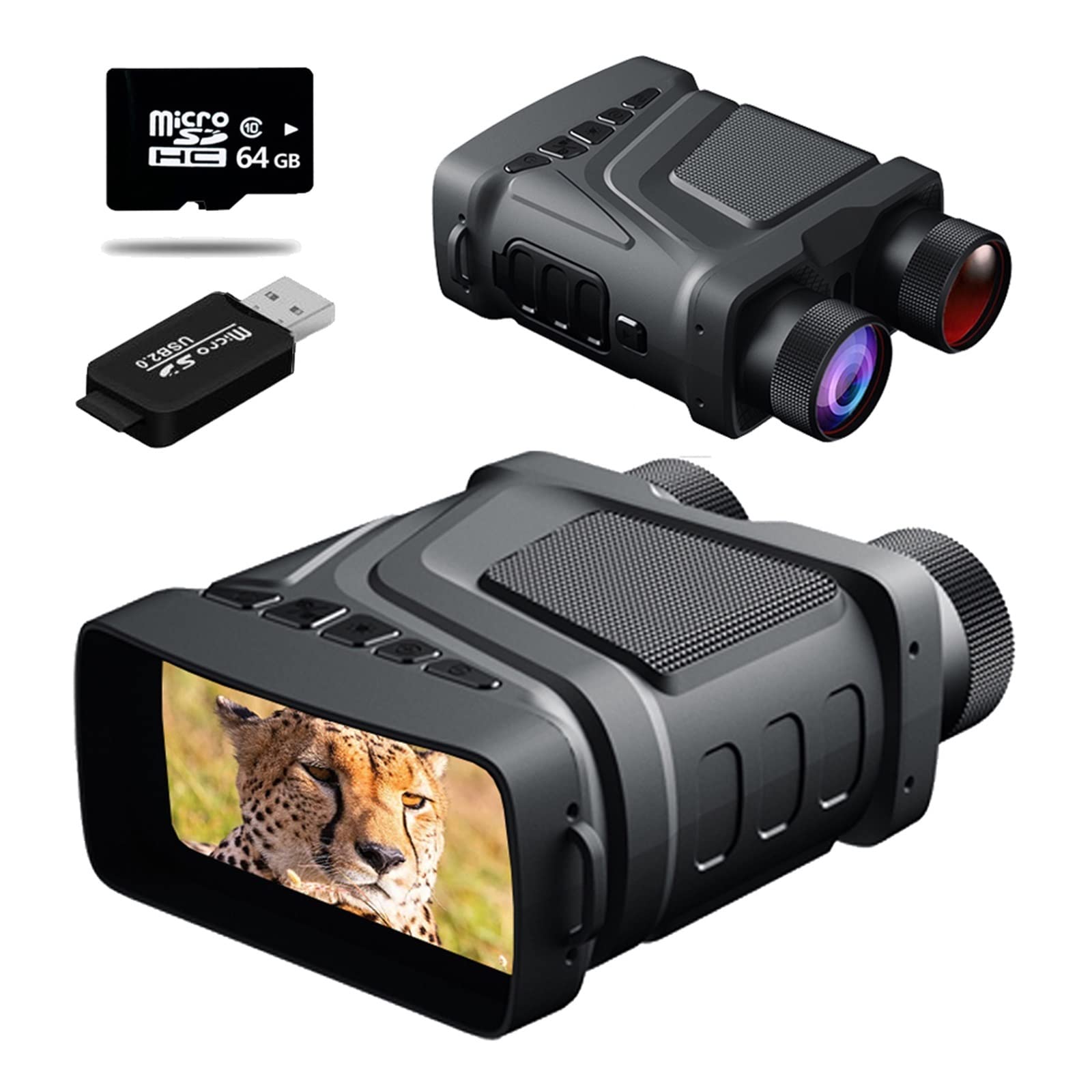 Rechargeable Night Vision Binoculars 850nm Infrared HD 5X Digital Zoom Telescope Night Goggles for Camping Surveillance(with 64G TF)