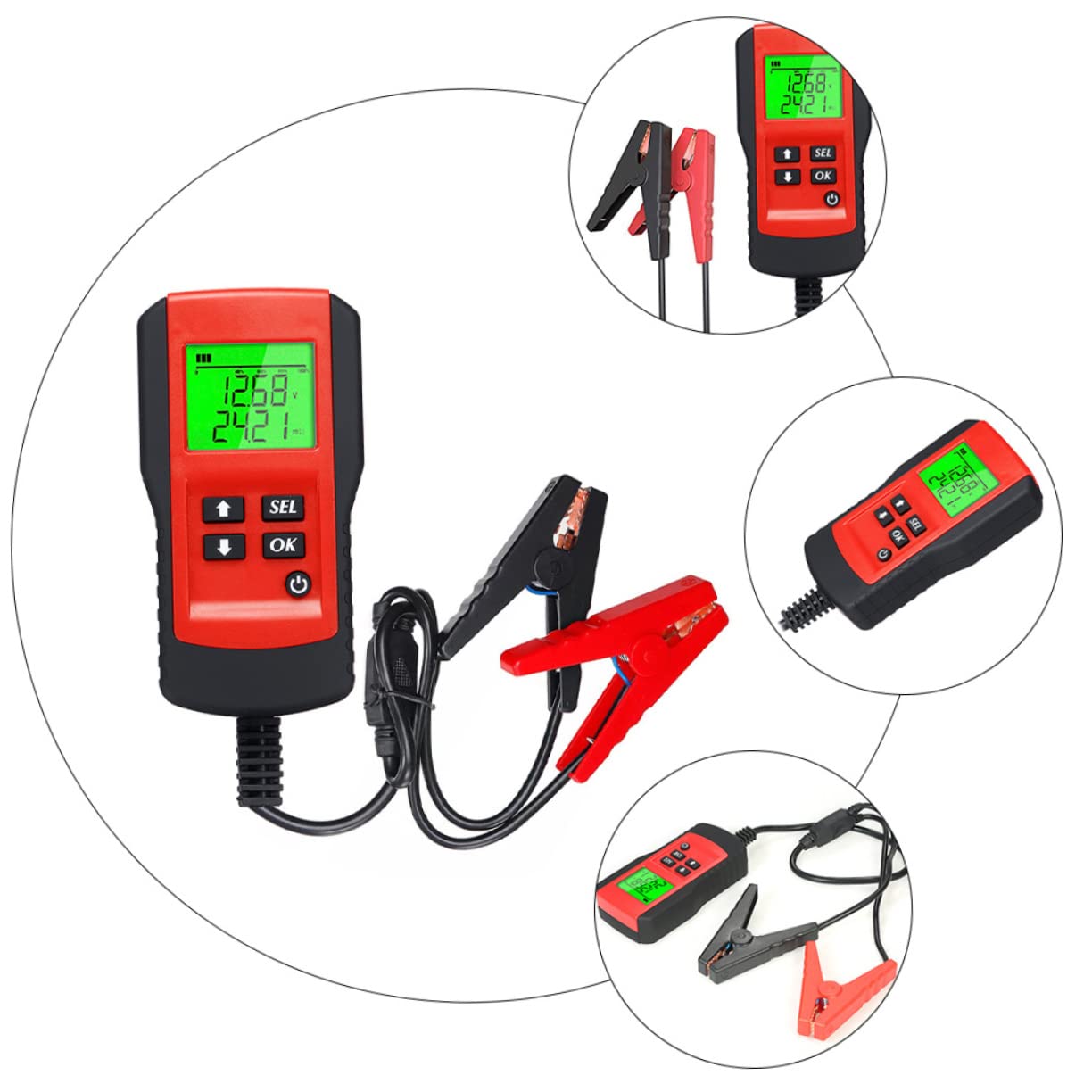 Alipis Analizador de Baterías para Automóviles Probador de Batería Digital con Pantalla LCD Retroiluminada para Comprobación de Capacidad y Estado de de Vehículos