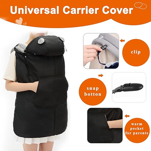 Miniatura 2 de Aimshine Funda para portabebés de invierno, cubierta universal para portabebés para clima frío, excelente chal impermeable a prueba de frío para