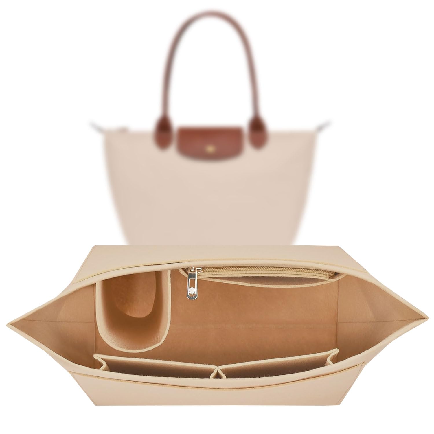 Sunshine smile Organizer für Longchamp Tasche,Organizer für Longchamp Pliage S,Tascheninnenorganizer,Taschenorganizer,Multi-Pocket Felt Handbag,Filz Taschenorganizer mit Mehreren Taschen