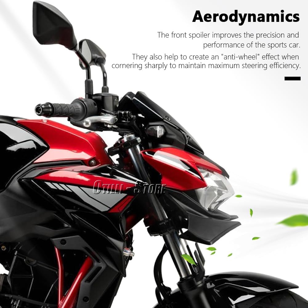 Motorcycle Front Spoiler Wing Deflector Cover Trim Fits for Kawasaki Z650 2021-2024 Sport Downforce Naked Spoilers Winglet Front Fairing Aerodynamic Beak Nose Cone Extension Cowl (Black)