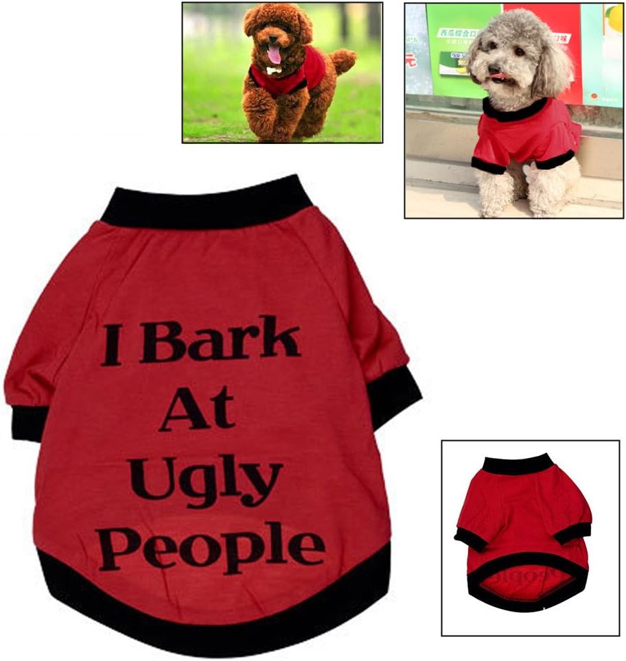 Pets Clothes Cotton, Petforu Tshirt "I Bark at Ugly People" for Pet Puppies Dog