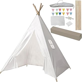 Teepee Tent for Kids Indoor Tents With Inner Pocket,Unique Reinforcement Part - Foldable Play Tent Canvas Childrens Tents for Girls & Boys,Portable Indoor/Outdoor Tipi Play Tent