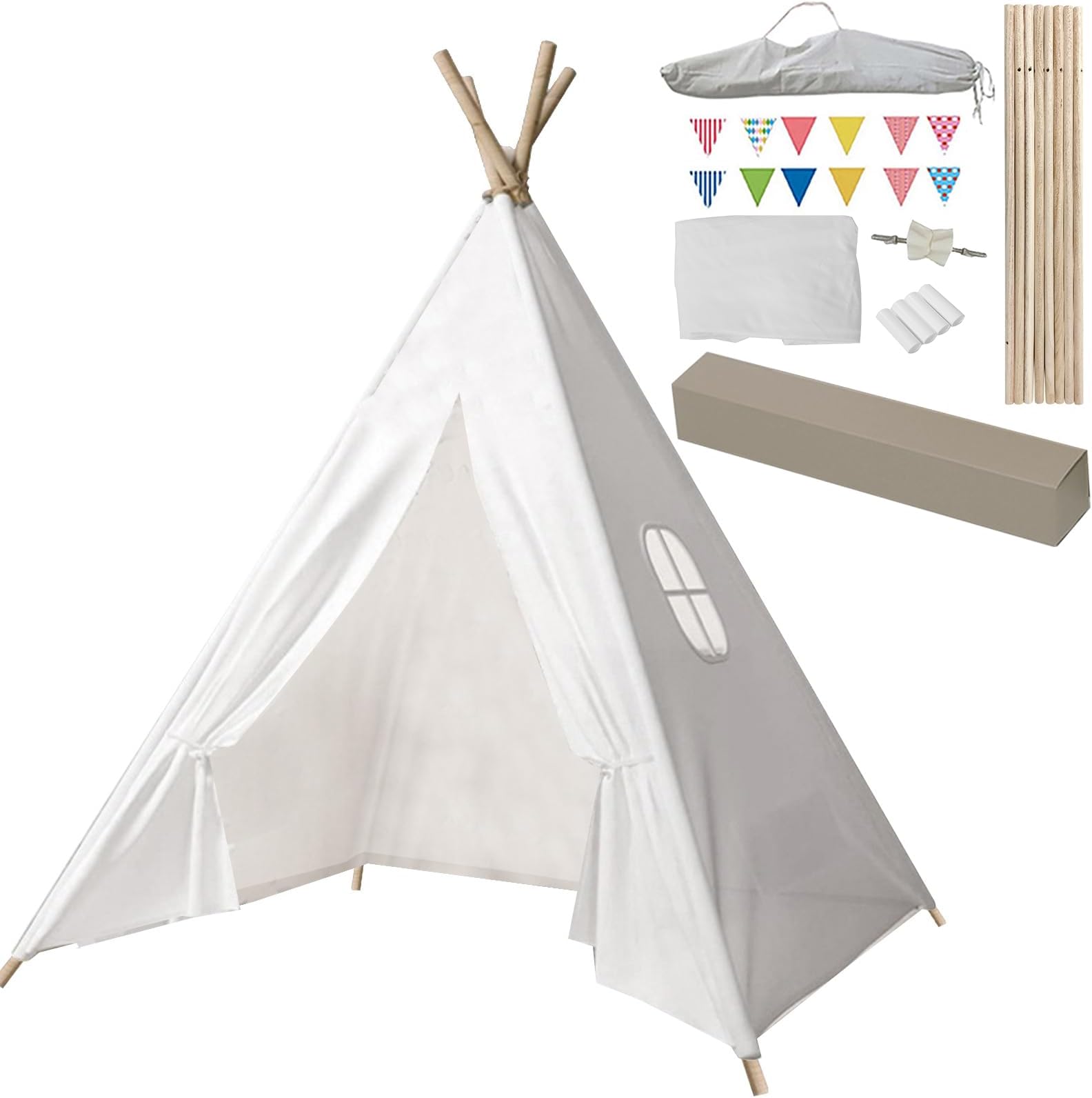 Teepee Tent for Kids Indoor Tents With Inner Pocket,Unique Reinforcement Part - Foldable Play Tent Canvas Childrens Tents for Girls & Boys,Portable Indoor/Outdoor Tipi Play Tent