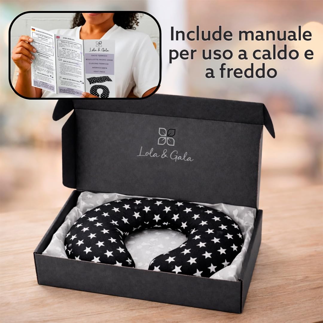 LOLA & GALA Cuscino Termico per Microonde | Cuscinetto Termico Cervicale | Riscaldante per Collo con Copertura Lavabile | Contiene Semi di Grano + Lavanda + Gel di Silice